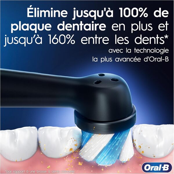 Oral-B iO 4 Brosse À Dents Électrique, 1 Manche Blanc, Le Capteur De Pression Pour Protéger Les Gencives, Des Accessoires, 1 Brossette Ronde De Rechange, 1 Chargeur, 1 Étui De Voyage