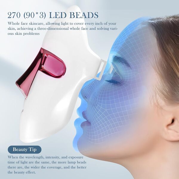 Masque de thérapie par lumière LED sans fil 7 couleurs pour rajeunissement de la peau