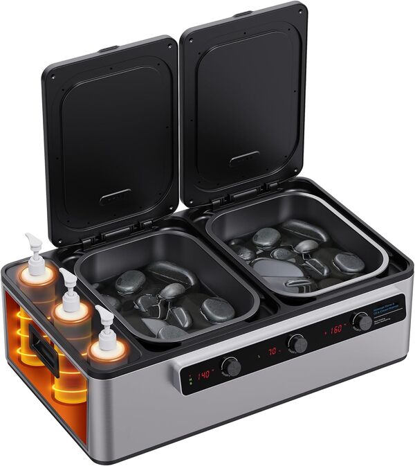 Appareil chauffant Hot Stone - Kit massage multifonction professionnel pour pierres de massage, serviettes et huile - Appareil de chauffage 2 en 1 - Écran numérique