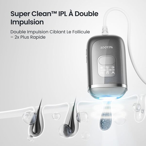 Épilateur Lumière Pulsée Refroidi au Saphir 4 °C, 22J Double Impulsion IGBT, Efficace, Portable, Indolore, Laser epilation definitive pour Femmes Bikini, aisselles, visage, voyage, IPL à domicile