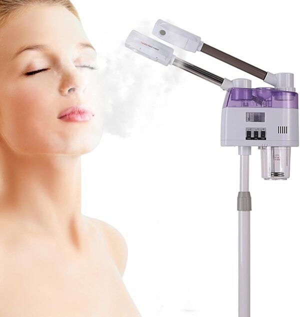 2 en 1 Vaporisateur d'Ozone Double Tube de Pulvérisation à Chaud et à Froid Vapozon Facial Sauna Steamer, Nettoyage en Profondeur, Favorise Circulation Sanguine