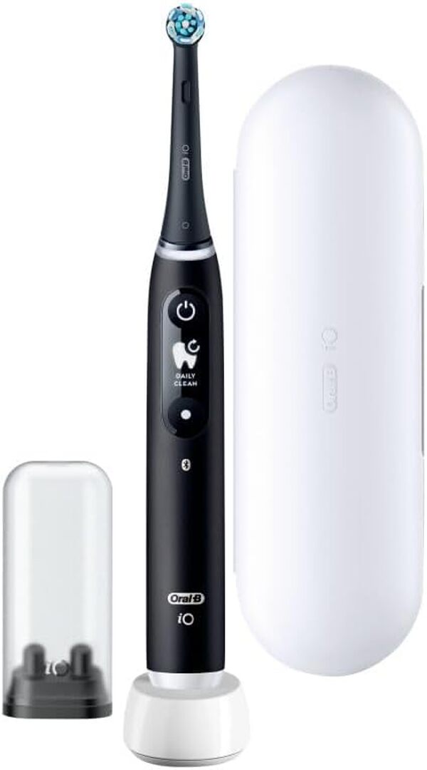 Oral-B iO6 Brosses à Dents Electriques pour Adultes, 1 Tête de Brosse à Dent, 5 Modes avec Blanchiment des Dents, Prise UK 2 Broches, Lave Noire, Étui de Voyage Couleur aléatoire