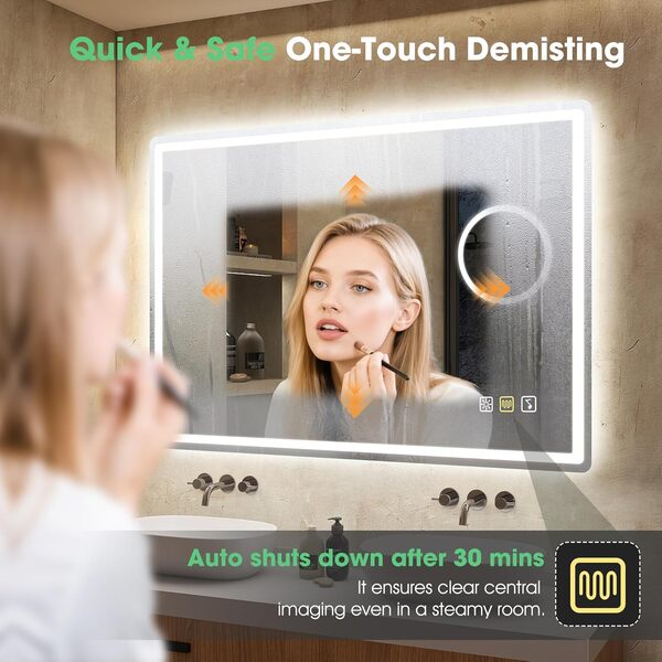 S'bagno Bluetooth Miroir Salle de Bain avec Eclairage 100x70cm, Miroir LED Salle de Bain avec Loupe 5X, Anti-buée, 3000K/4000K/6500K, Dimmable, Mémoire, Verre trempé HD, IP44 Miroir Salle de Bain [Classe énergétique E]