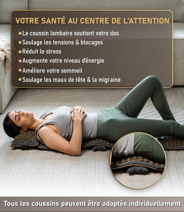 CALM ELEPHANT ORIGINAL XXL Tapis Acupression Genuine 5 pièces avec Coussin Ergonomique, Coussin Lombaire, Tapis Pieds, Sac – Soulage Dos, Cou & Épaules, Réduit Le Stress, Méditation, Gris