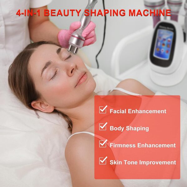 40K 4 en 1 Appareil de mise en forme du corps Rf Radio Fréquence Tripolaire 4 Polaire Cavitation Vacuum Device Perte de poids Enlever les rides Elitzia ETZX001（Rouge Poignée Métallique）