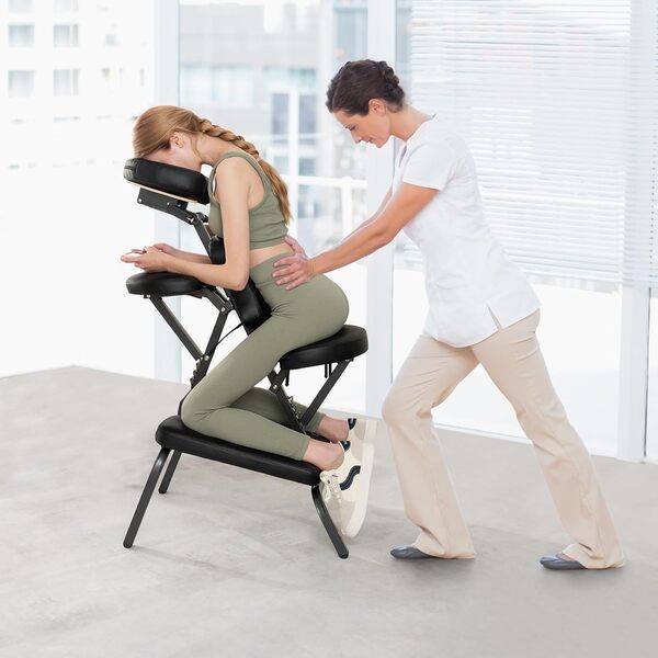 HOMASIS Fauteuil de Massage Pliable, Chaises de Massage Réglable en Hauteur 110-120cm, Fauteuil de Massage Portable avec Sac de Transport en Tissu Oxford, 55x48x120cm