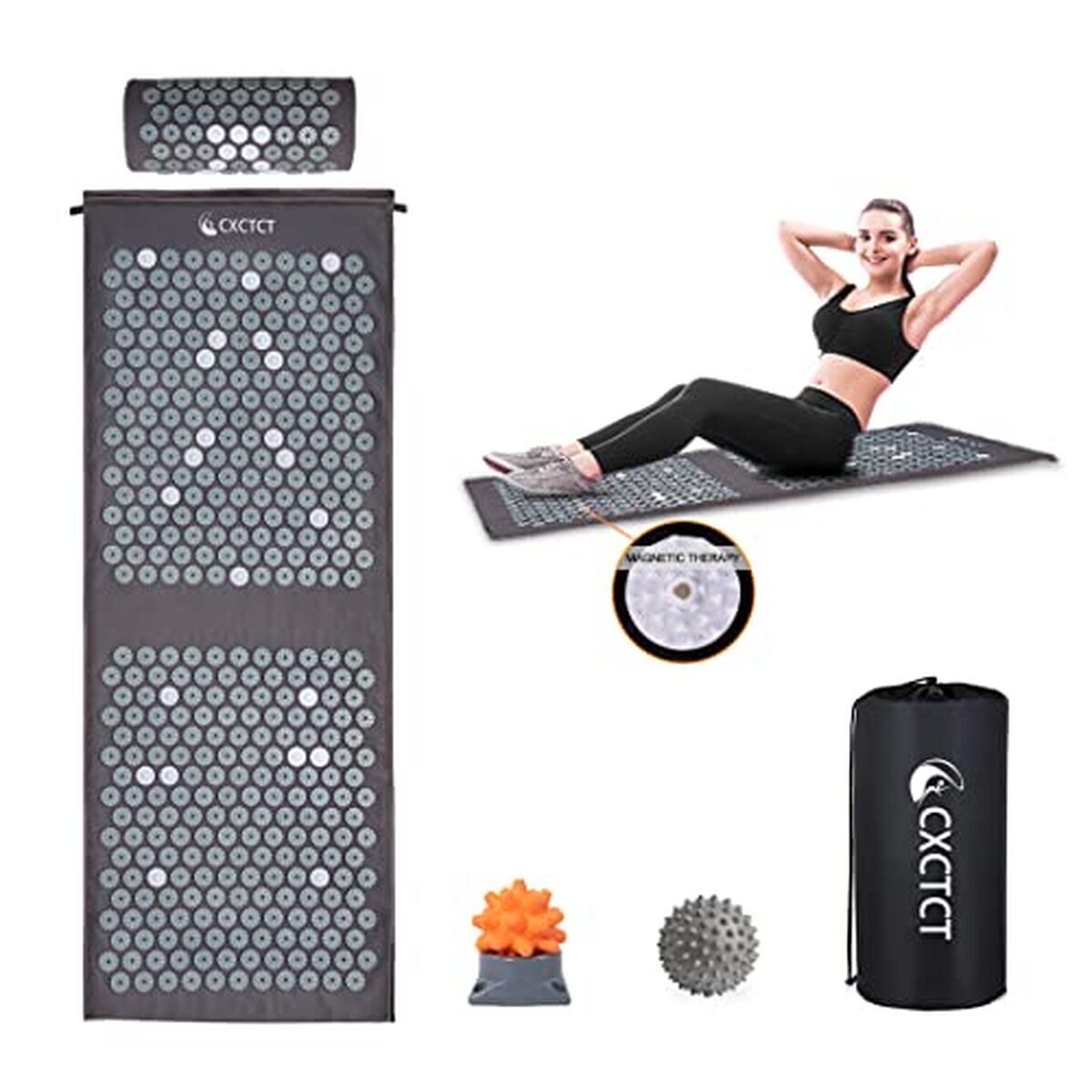 Test : ensemble tapis acupression yoga gris, soulagement optimal douleurs